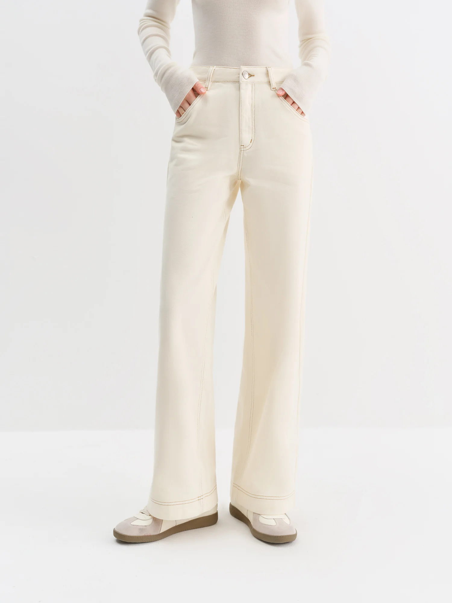 FSLE Straight High Waist Jeans for Women Winter Solid Simple All-match 2025 New Long and Short Versatile Pants Korean Style - Image 4