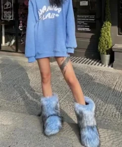 Women's Winter Snow Boots Outdoor Luxury Furry Faux Fox Fur Boots Woman Plush Warm Platform Shoes New Fashion Bottes Big Size 46 - Image 3
