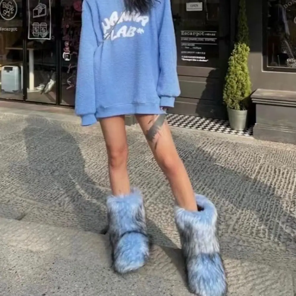 Women's Winter Snow Boots Outdoor Luxury Furry Faux Fox Fur Boots Woman Plush Warm Platform Shoes New Fashion Bottes Big Size 46 - Image 3