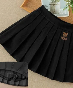 Preppy Pleated Skirts For Girls Children's Clothing Bear Children's Day Casual A Line Dress - Image 5