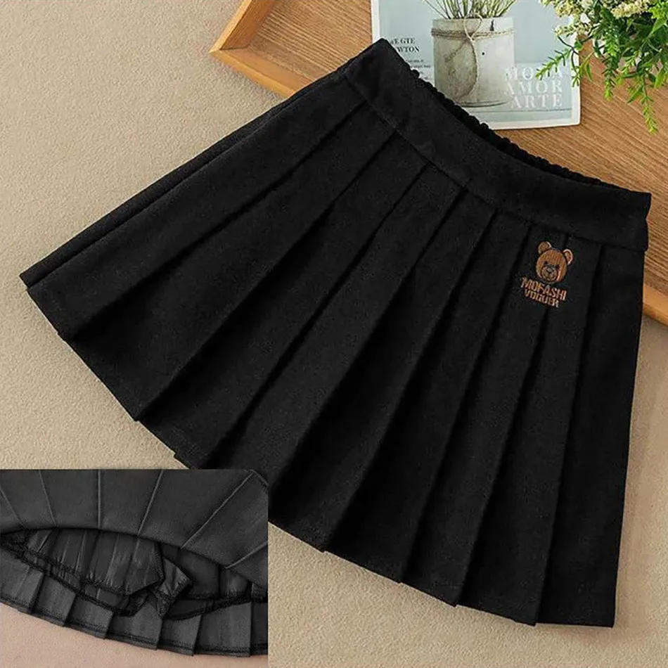 Preppy Pleated Skirts For Girls Children's Clothing Bear Children's Day Casual A Line Dress - Image 5