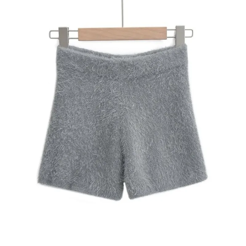 Women's Autumn Winter Faux Mink Hair Shorts Sweet Soft High Waist Slim Hairy Elasticity Shorts Fashion Knitting Homewear Shorts - Image 5