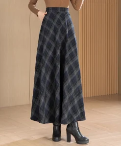 Alternative view of Plaid Wool Midi Skirt for Women - High Waisted A-Line Pleated Skirt, Fall/Winter Fashionable Casual Wear