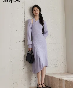 MISHOW Knit Dress Set Women Slim New Chinese Knit Long Dress 2024 Fall New Gentle Elegant Knit Long Sleeve Cardigan MXD48T0436 - Image 5