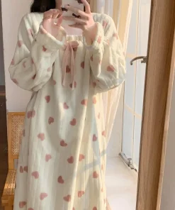 NEW Women's Winter Thick Velvet Nightgown Long Sleeve Lace Sleepwear College Style Home Furnishings Women's Sleeping Skirt - Image 3