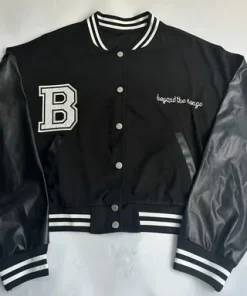 Plus-size letter print long sleeve with leather skirt baseball suit two-piece set; - Image 2