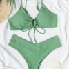 Solid Tie Sexy Bikini 2025 Hot Sale Padded Bra High Leg Bandage Push Up Bikini Set Brazilian Swimsuit Women Swimwear