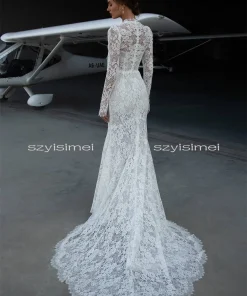 Modern V Neck Mermaid Wedding Dress Sweep Train Long Sleeves Bridal Dresses Customized свадебное платье - Image 4