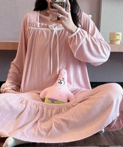 Women's Cute Nightgowns Autumn Long Sleeve Loose Sleep Dress Casual Loungewear For Women Long Dress - Image 3