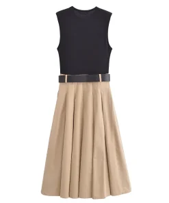 MUJER 2025 Woman Dresses Belt Pleated Midi Dress Women Sleeveless Summer Dress Woman Knitted Party Dresses for Women Sundress - Image 3
