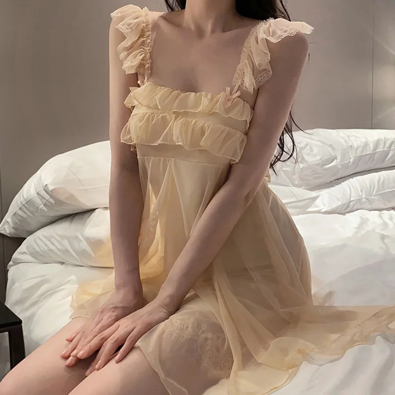 Spring Nightdress Women Lace Sweet Nightgown Home Dress Pajamas Summer Girl Princess Style Soft Sleepwear Nightwear Outwear - Image 2