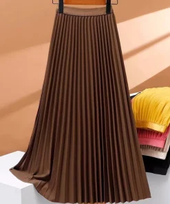 Alternative view of Ladies Fashion Casual Long Skirt Elegant Vintage Pleated Skirts Women Temperament Party Wear Faldas Woman Clothing Streetwear
