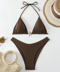Sexy Bikini Set Solid Swimsuit Women Beachwear 2026 Thong Micro Bikinis Female Swimwear High Cut Neck Bathing Suit Beach Biquini - Image 5