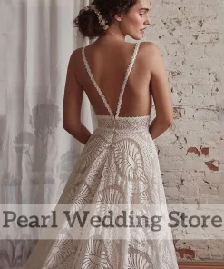 Exquisite Lace Deep V-Neck Backless Wedding Dress Boho Illusion with Long Sleeve Jacket Custom Romantic A-Line Floor Length - Image 6