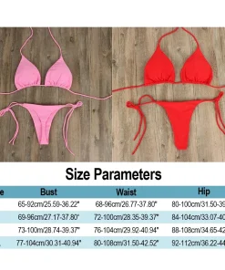 Solid Color Hanging Neck Style Lace-Up Bikini Women's Sexy Adjustable Triangle Beach Swimsuit No Steel Bracket No Chest Pad - Image 6