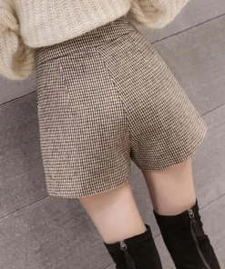Thicker Houndstooth Shorts Women Autumn Winter New Warm High Waist A-line Vintage Baggy Bottom Korean Fashion Streetwear Chic - Image 5