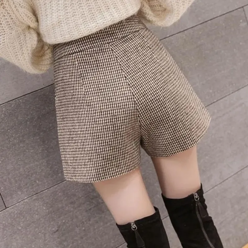 Thicker Houndstooth Shorts Women Autumn Winter New Warm High Waist A-line Vintage Baggy Bottom Korean Fashion Streetwear Chic - Image 5