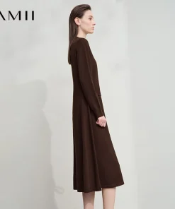 AMII Dress Ladies 2025 Autumn New Woman Clothing V-neck Fake Two-piece Knitted A-line Casual Elegant Dresses For Woman 12543051 - Image 5