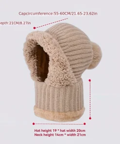3 In 1 Knitted Hat Thickening And Adding Fluff Hat Scarf Mask One-piece Hat Winter Warm Fashion Windproof Hat For Women 2025 - Image 4