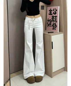 White Micro Flared Women's Jeans 2025 Fall Winter High Waist Slimming Long Trousers - Image 4