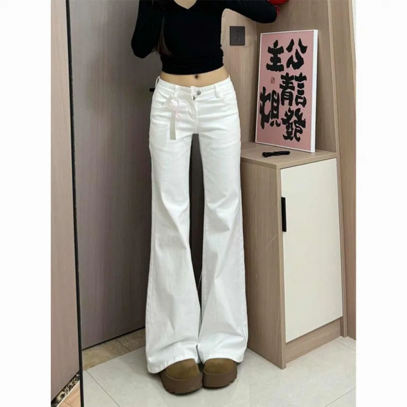 White Micro Flared Women's Jeans 2025 Fall Winter High Waist Slimming Long Trousers - Image 4