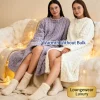 Winter New Long Warm Loose Fit Pocket Coral Fleece Pajama Set Nightgown Sleep Robe for Women Home Wear