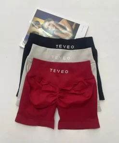 TEVEO Short De Yoga Femme Extensible Respirant Pêche Hanche Hanche Fitness Short de Course Hanche Haute Stretch Mèches De Sueur - Image 3