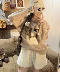 Women's Faux Lamb Fur Shorts High Waisted Outer Wear Hot Pants, Autumn Winter Warm Fleece Shorts Korean Fashion - Image 4