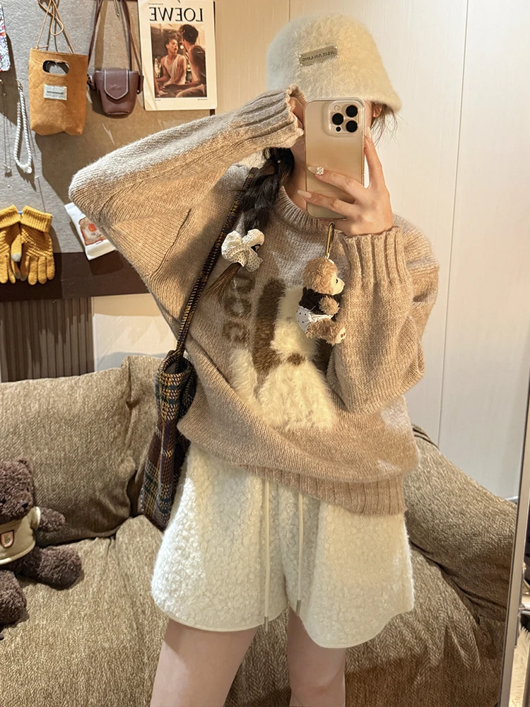 Women's Faux Lamb Fur Shorts High Waisted Outer Wear Hot Pants, Autumn Winter Warm Fleece Shorts Korean Fashion - Image 4