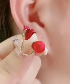 Korean Red Rose Stud Earring Fashion Imitation Pearl Flower Earrings for Woman Party Jewelry Christmas Gift New Arrivals - Image 6