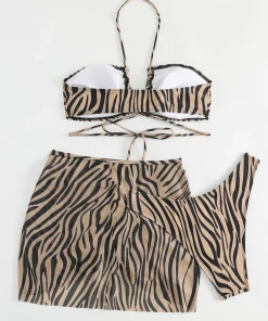 Vigorashely 2025 Sexy Leopard 3 Piece Mesh Skirt Bikini Set Women Swimsuit Halter Push UP Swimwear Backless Summer Bathing Suit - Image 5