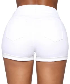 Liooil Cotton Stretchy High Waist Jean Shorts Woman Summer 2023 Casual Sweat With Pocket Zipper White Black Cuffed Denim Shorts - Image 3