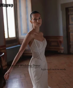 Elegant Mermaid Women Wedding Dresses 2025 Bride Backless Tulle Strapless Bridal Gowns Sleeveless Beading Sweep Train Customized - Image 4