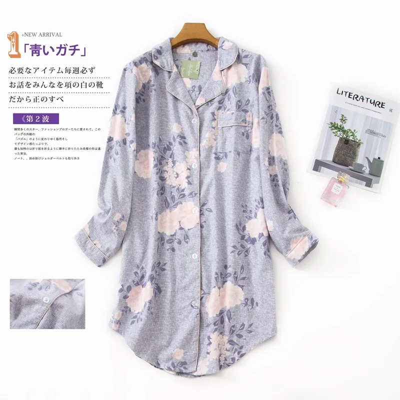 Winter 100% Brushed cotton nightshirts women nightgowns sleepwear fashion plaid Plus size sleepdress night dress nightwear - Image 4