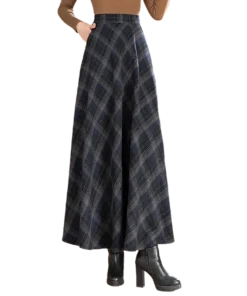 Plaid Wool Midi Skirt for Women - High Waisted A-Line Pleated Skirt, Fall/Winter Fashionable Casual Wear - Image 6