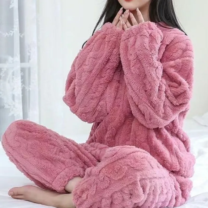 Warm Winter Nightwear Thick Pajamas Sets Pajamas Set Woman Home Wear Women Ensembles Pyjama Femme Ensemble Women's Pajama Set - Image 4