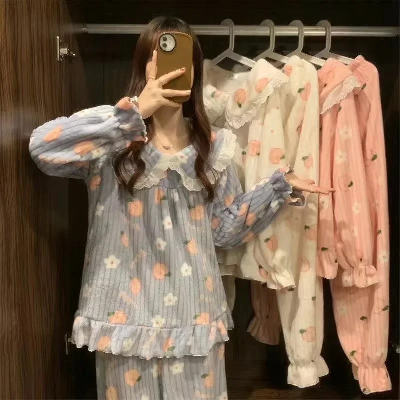 Warm Sleepwear Small Bear Peach Coral Velvet Two-Piece Set Women Pajamas Autumn and Winter Thickening Home Wear School Sleepwear - Image 2