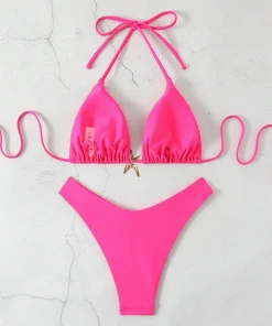 Sexy Bikini Set Solid Swimsuit Women Beachwear 2026 Thong Micro Bikinis Female Swimwear High Cut Neck Bathing Suit Beach Biquini - Image 2