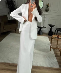 Two Piece Skirt Set Work Office New Lapel Long Sleeved Blazer+ Hip Hugging Skirt Two-piece Set Temperament Women's Clothing - Image 3