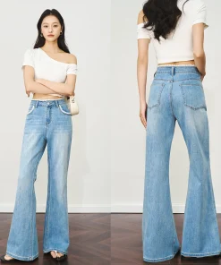 OLrain Flared Jeans Autumn Woman Blue Denim Flare Pants 2025 Fashion Lady Lace Wide Leg Long Trouser Women's Clothing O57XA98922 - Image 4
