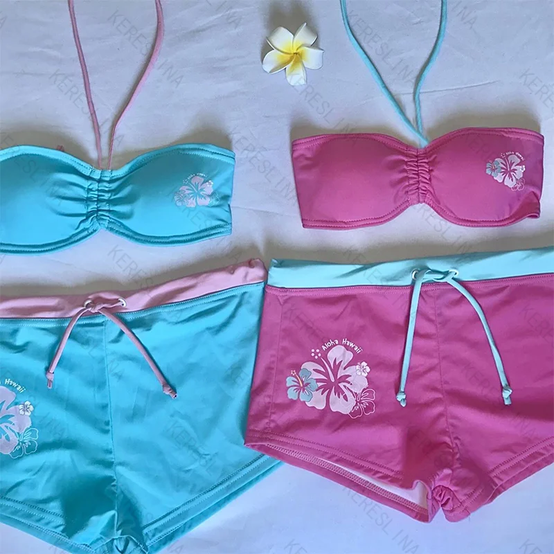 Y2k Retro millennium Girly style subculture hanging neck suspender Sexy Cutie summer beach kawaii classic comfortable bikini set - Image 2