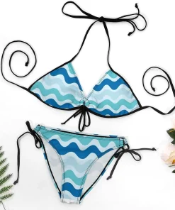 Women's beach wave theme swimsuit - two-piece bikini set - sophisticated and sexy style - adjustable shoulder straps - Image 6