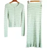 In Stock Lady Fine Workmanship Hot Drilling 2Pcs O-neck Single-breasted Cardigan Mermaid Long Skirt Women Solid Knit Twin Sets