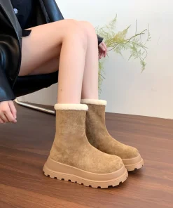 Women's Thick Bottom Snow Boots Winter Fleece Lined Fur Cotton Boots Waterproof Anti-slip Northeast Big Cotton Shoes - Image 5