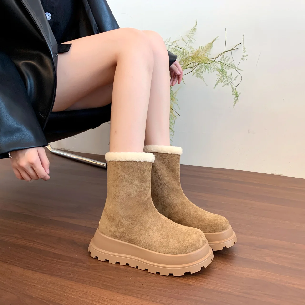 Women's Thick Bottom Snow Boots Winter Fleece Lined Fur Cotton Boots Waterproof Anti-slip Northeast Big Cotton Shoes - Image 5