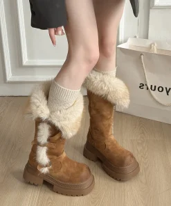 Winter Platform Thick Bottom Fur Lining Woman Knight High Boots Fashion Belt Buckle Stripper Party Shoes Female Long Booties - Image 6