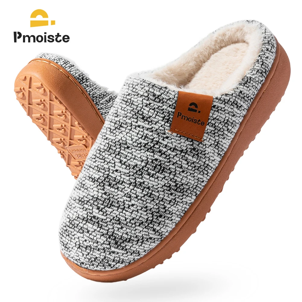 Pmoiste Soft Knited House Slippers Women Comfortable Warm TPR Wedge Memory Foam Designer Luxury Living Room Shoes Winter Indoor - Image 2