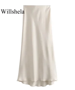 Willshela 2024 Black Satin Skirt Woman High Waist Elegant Long Skirts For Women Fashion Summer Midi Skirt Office Women's Skirts - Image 5