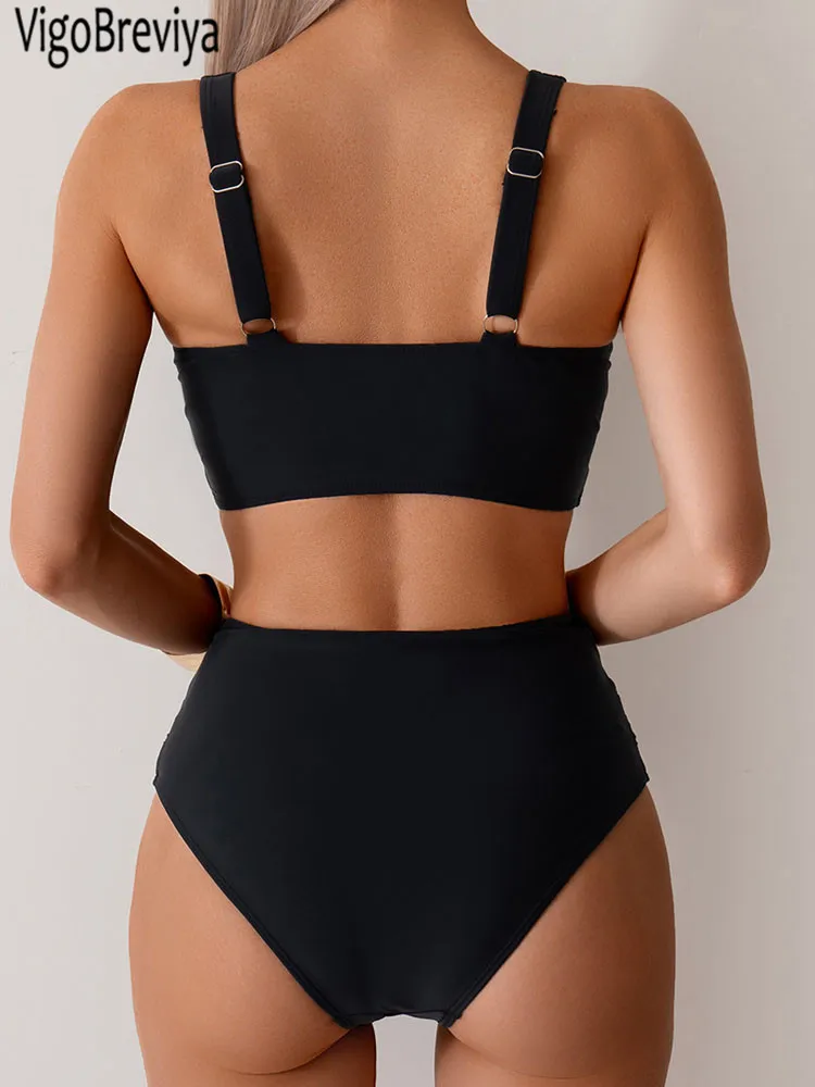 VigoBreviya 2025 Sexy Solid Strapped Swimwear Women Cross Push Up Bikini Set Brazilian Lady Swimsuit High Waist Beach Bath Suit - Image 5
