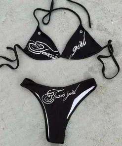 2025 summer women new letter printed sexy bikini set women's swimsuit swimsuit hot pants set summer casual fashion Y2k style